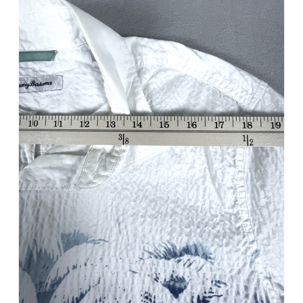 Tommy Bahama Shirt Mens L White Blue Palm Tree Seersucker Button Up Tropical - Picture 5 of 7